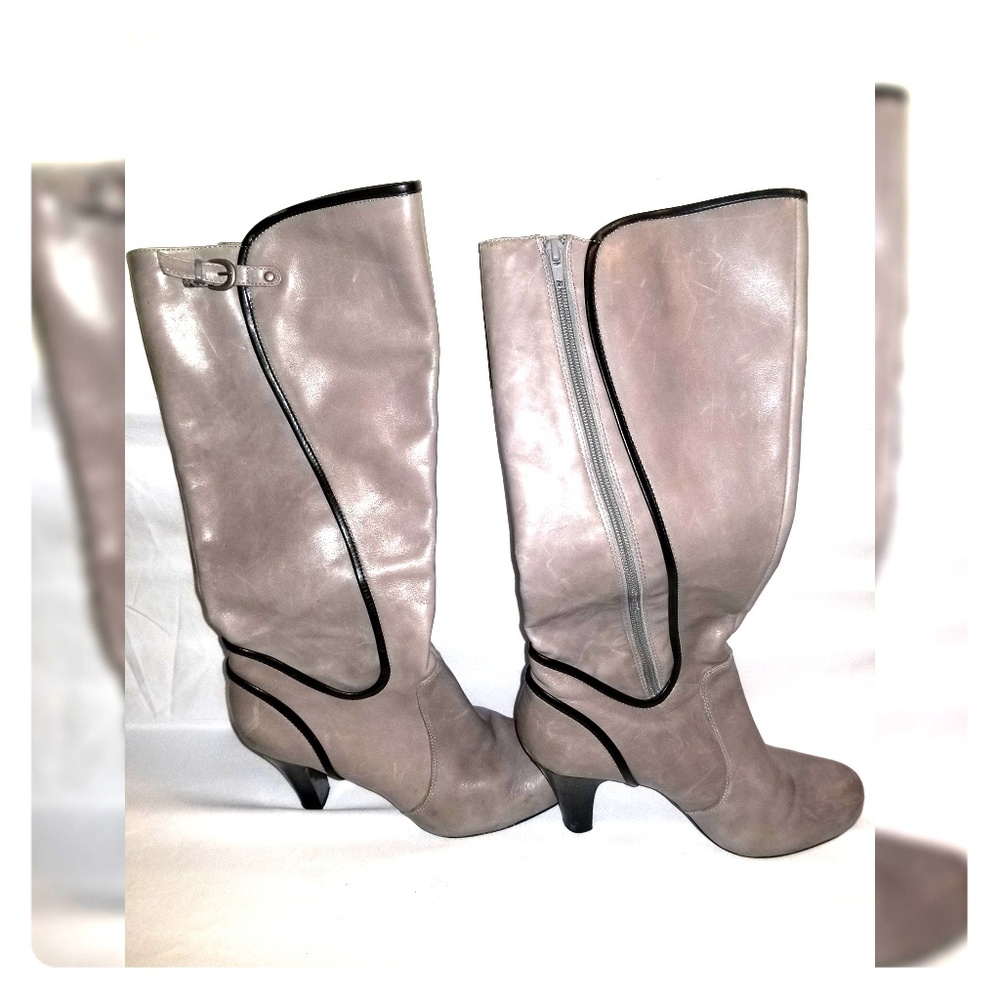Gray Leather Knee High Boots